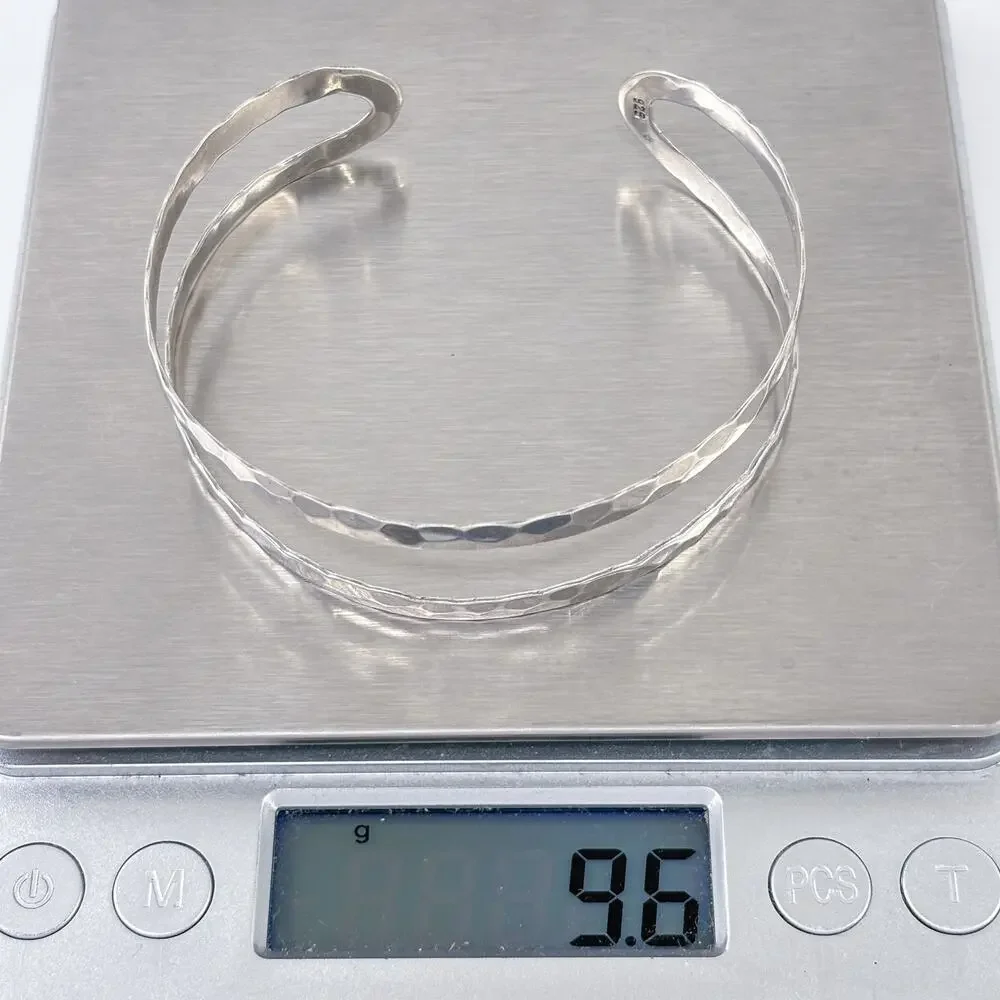 Vintage Sterling Silver 925 Hammered Double Shank Cuff Bracelet | 7.5